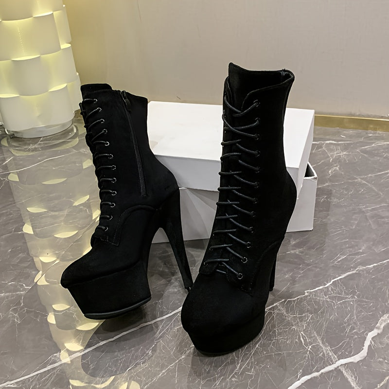Mid-Calf Boots, Solid Color Fashion Ankle Booties with Thick Sole and Pointed Toe