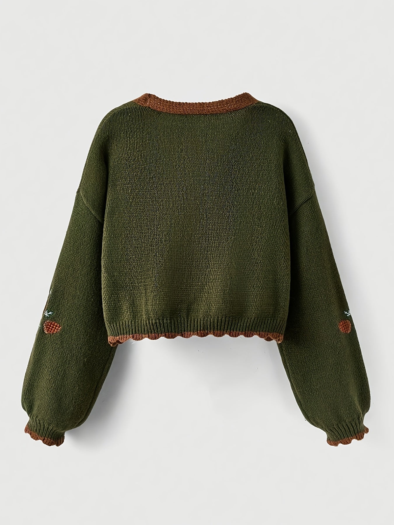 Elegant V-Neck Cardigan with Fox & Floral Embroidery