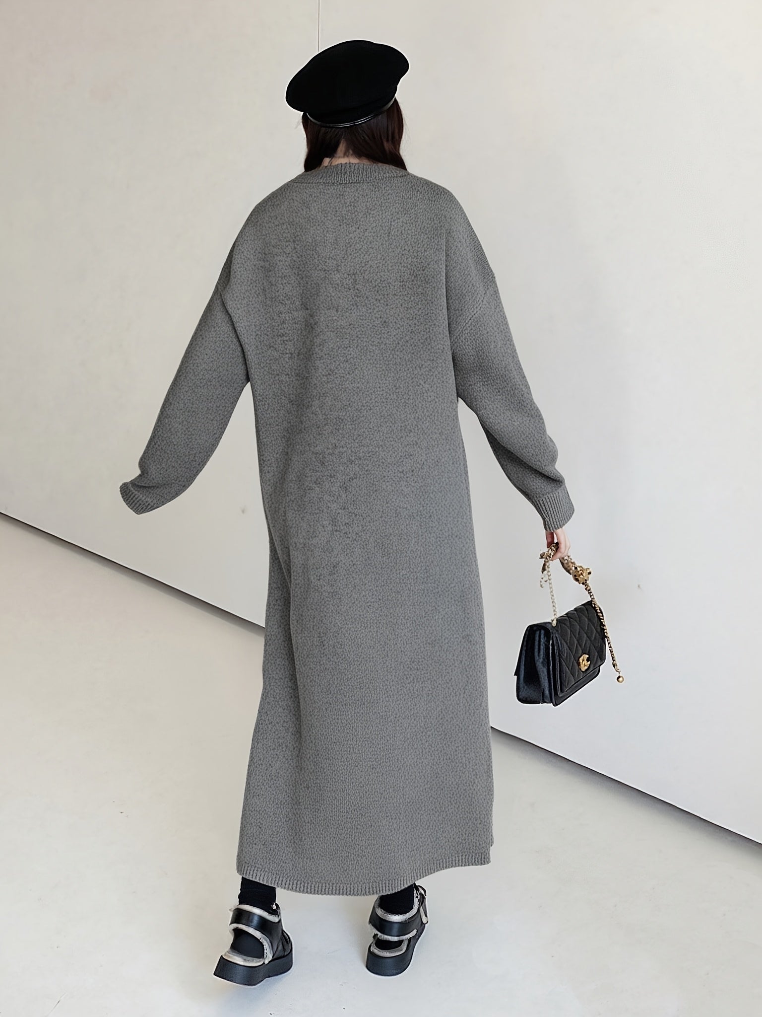 Long Sleeve Crew Neck Dress with Side Slit