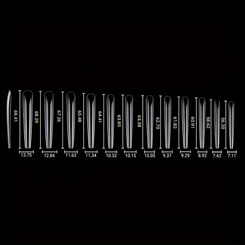 5Xl Long Full-Cover Nail Tips, Long Teardrop Shaped Nails, Transparent Salon Pointed Nails with 60pcs