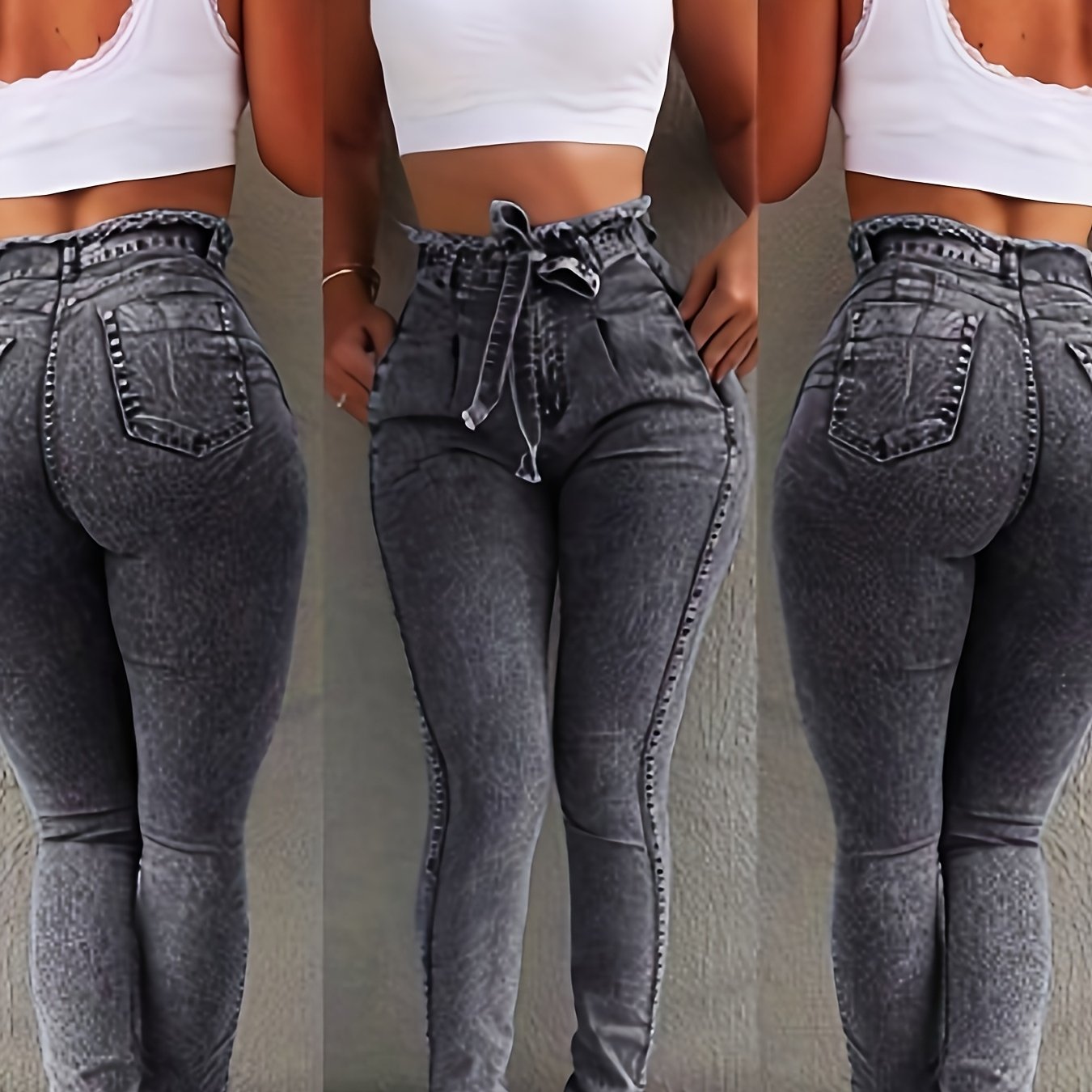 High-Waisted Slim-Fit Stretch Jeans with Tassel Belt