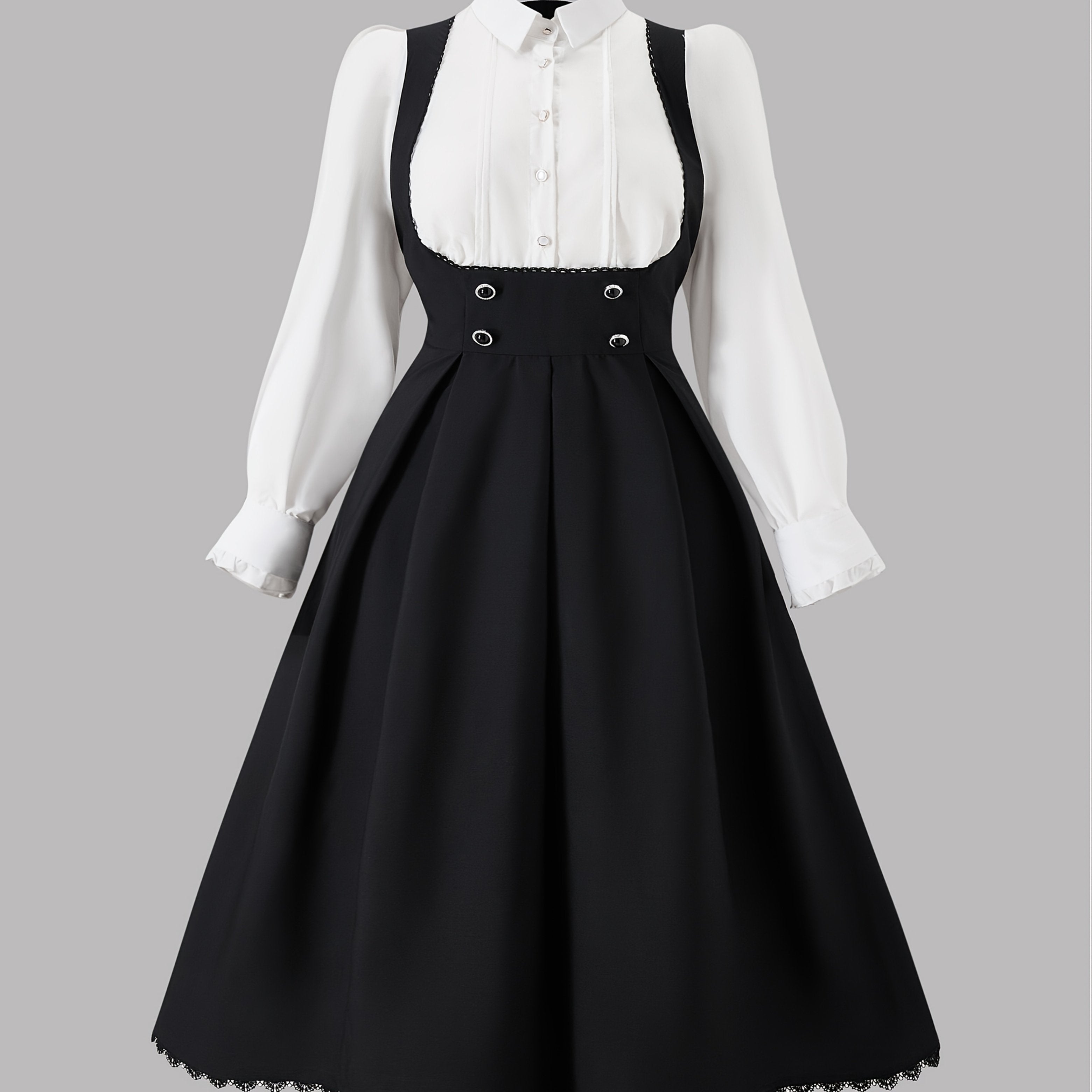 Solid Color Contrast 2-in-1 Long Sleeve Maxi Dress