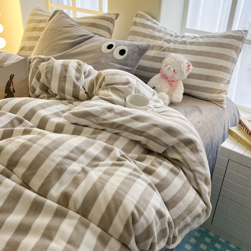Milk Fleece Striped Duvet Cover