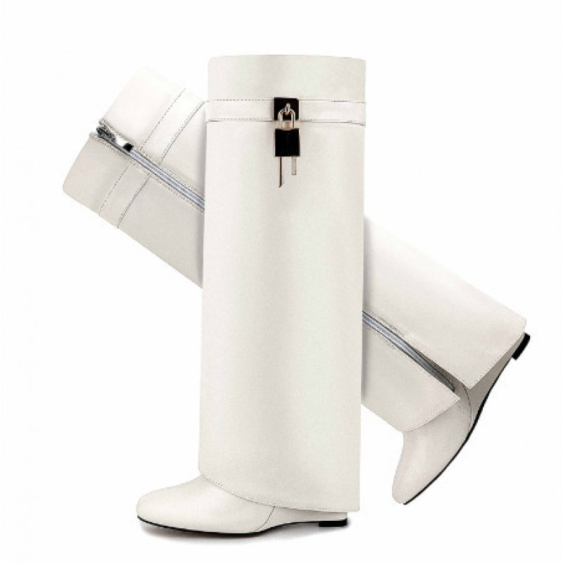 Chunky Block Heel Knee-High Boots with Full-Zipper Closure