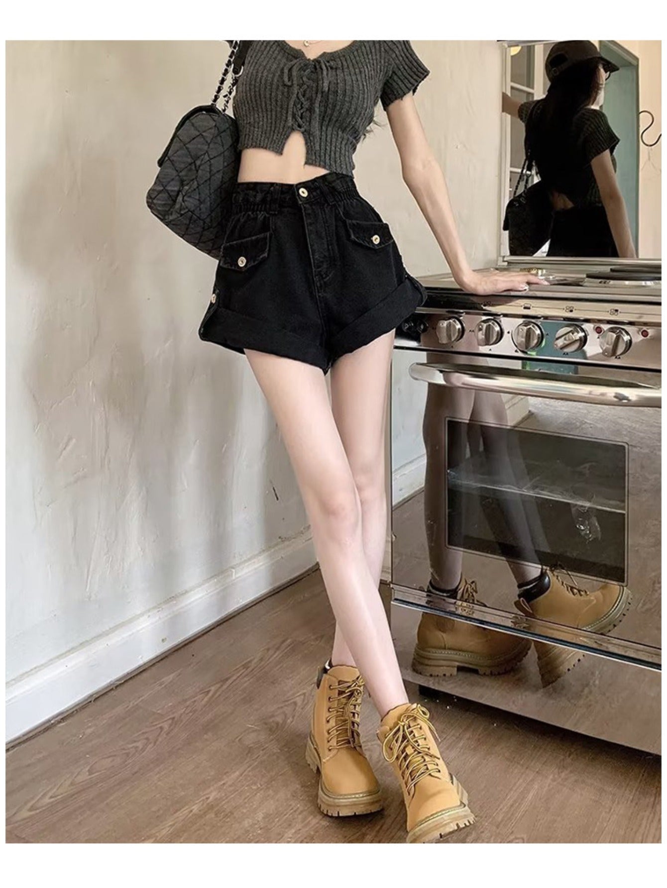 Rolled Hem Denim Shorts