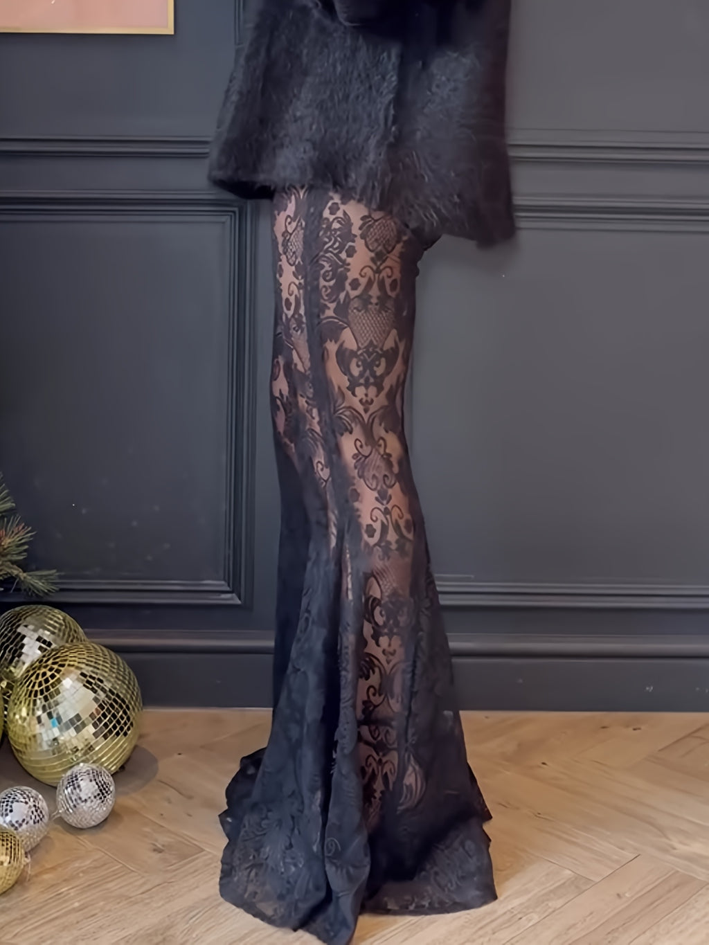 Women's Sexy Lace Pants - High-Waisted Flare Leg, Semi-Sheer Formal/Party/Everyday Trousers, Stretchy Non-See-Through Bottoms for Women, Autumn Outfit, Elegant Design, Comfortable Fit, Trendy Wardrobe