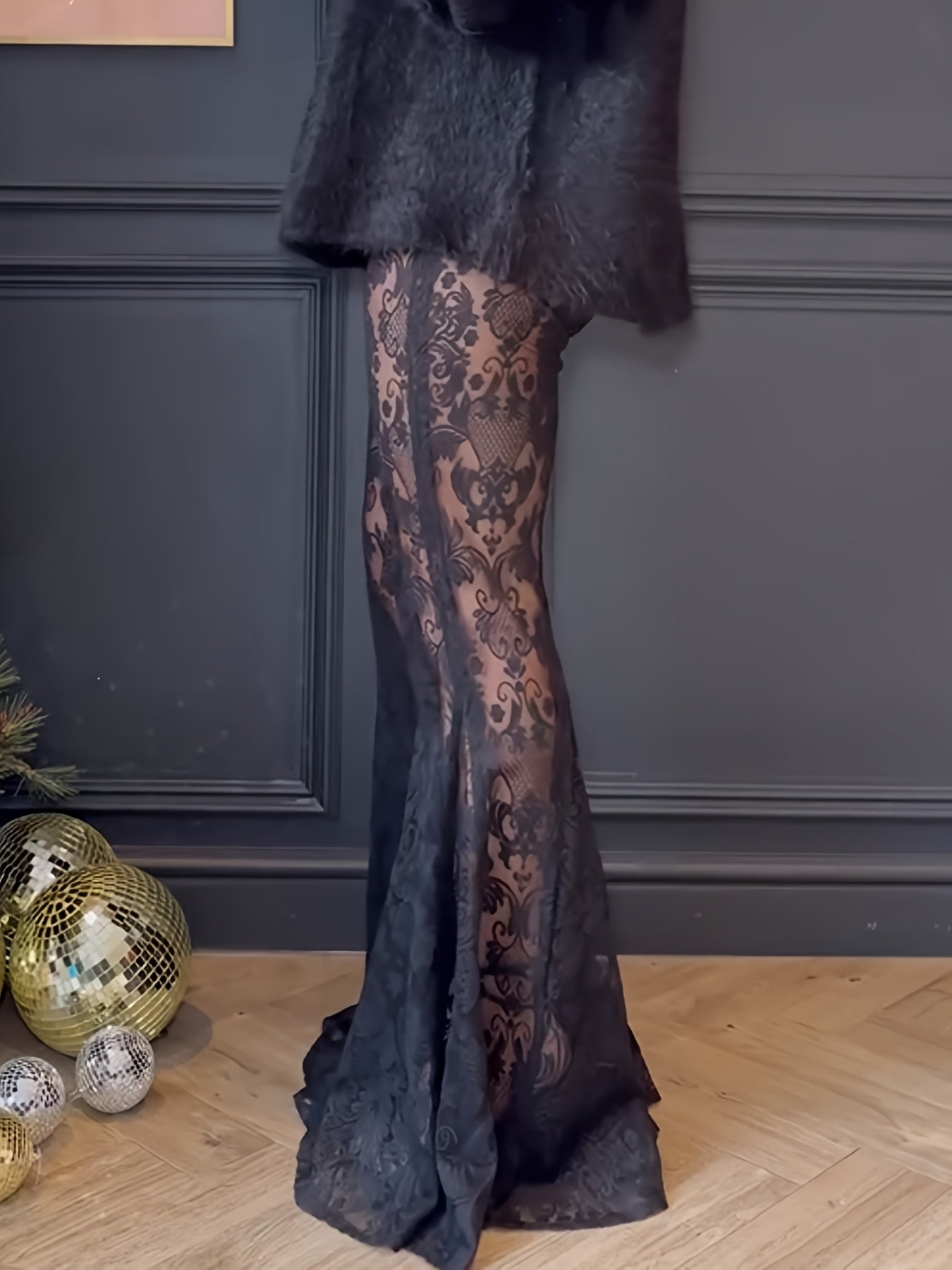 Women's Sexy Lace Pants - High-Waisted Flare Leg, Semi-Sheer Formal/Party/Everyday Trousers, Stretchy Non-See-Through Bottoms for Women, Autumn Outfit, Elegant Design, Comfortable Fit, Trendy Wardrobe