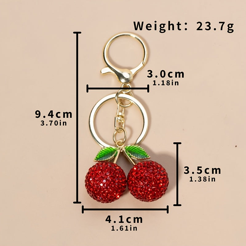 Rhinestone Cherry Keychain