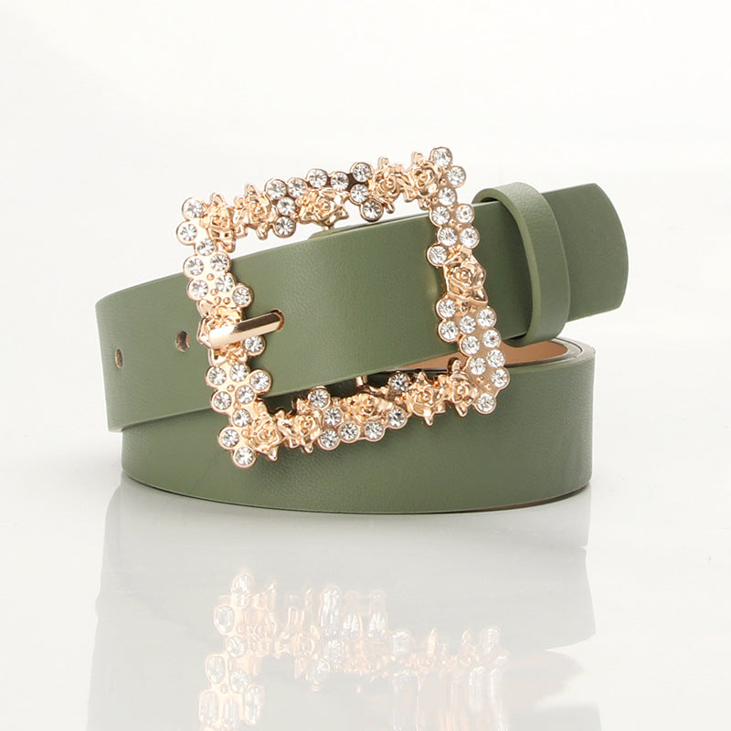 Alloy Rhinestone Pin Buckle Belt