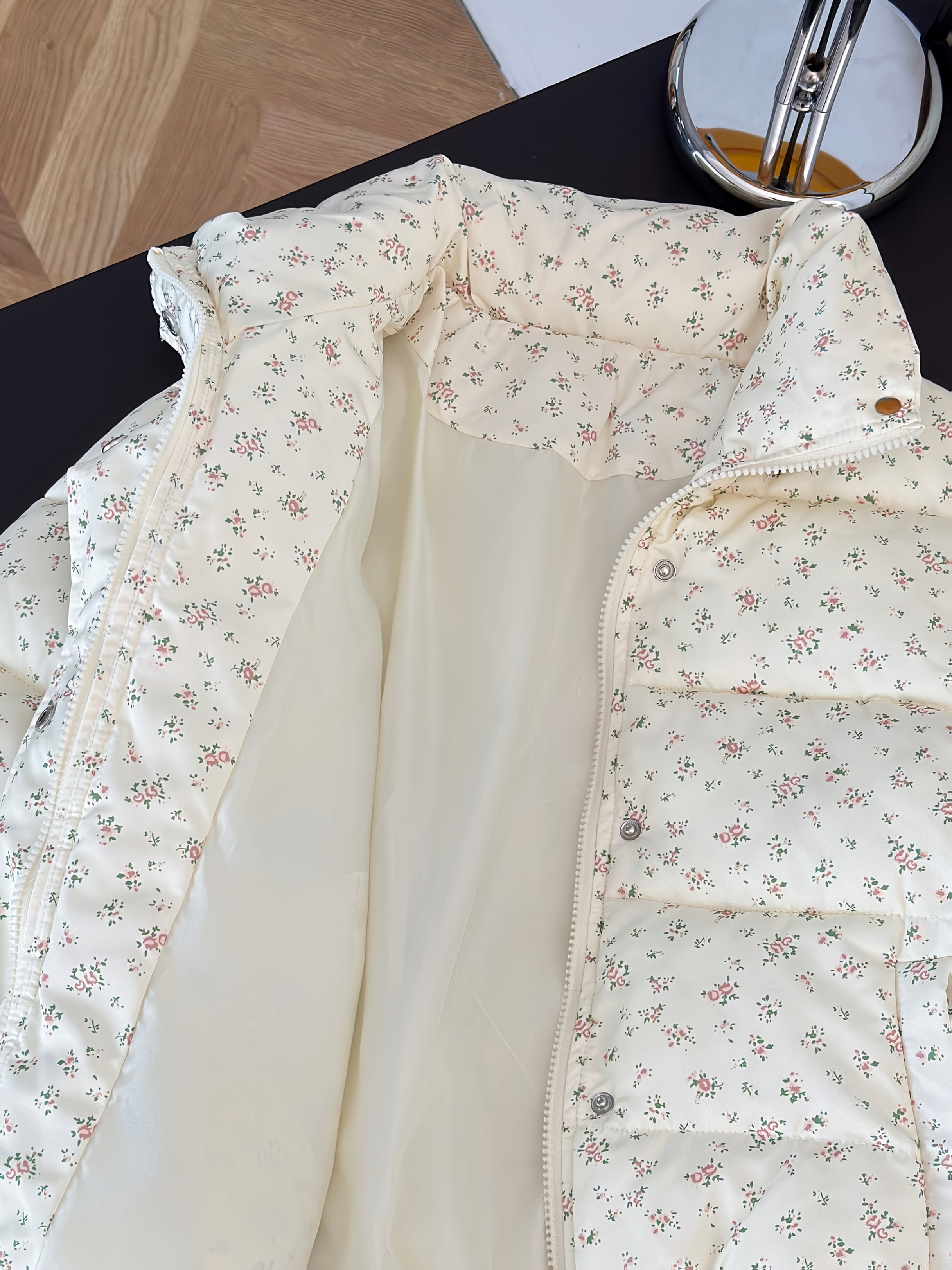 Women'S Cozy Fleece-Lined Zip-Up Jacket with Elastic Cuffs - Chic Floral Pattern, Long Sleeve, Button-Up Front, Perfect for Fall & Winter, Cozy Winter Jacket | Buttonup Front Jacket | Soft Texture Jacket