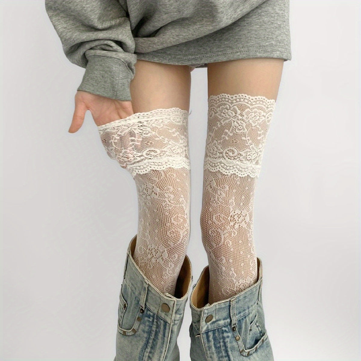 Over-The-Knee Socks with Lace Trim