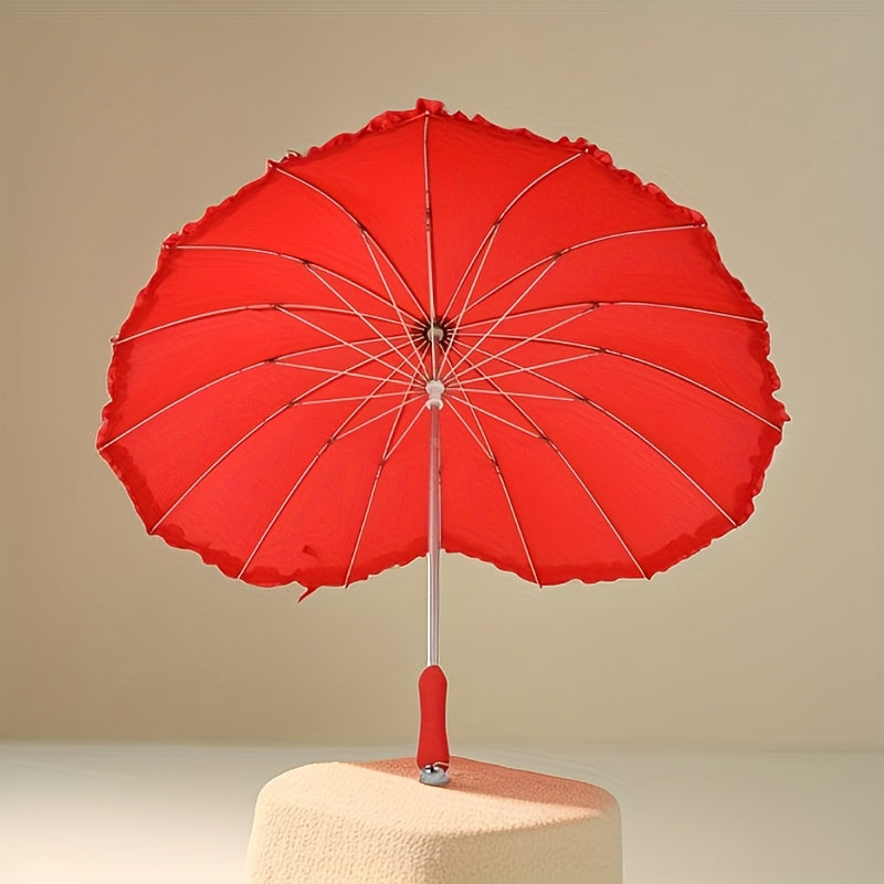 1pc Heart-Shaped Red Lace Umbrella with Floral Design - 16-Rib Manual Open/Close, Durable Plastic & Aluminum Alloy Frame, for Women, Perfect for Beach, Beach Umbrella