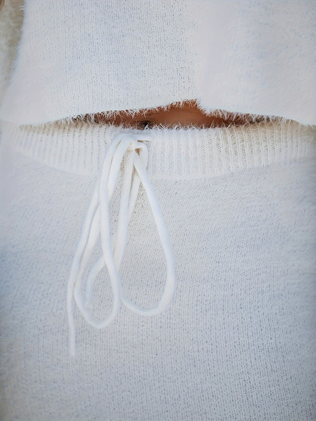 2 Pcs Elegant Solid Color Knit Skirt Set, Long Sleeve One-shoulder Crop Sweater & Drawstring High Waist Bodycon Skirt Outfits, Women's Clothing