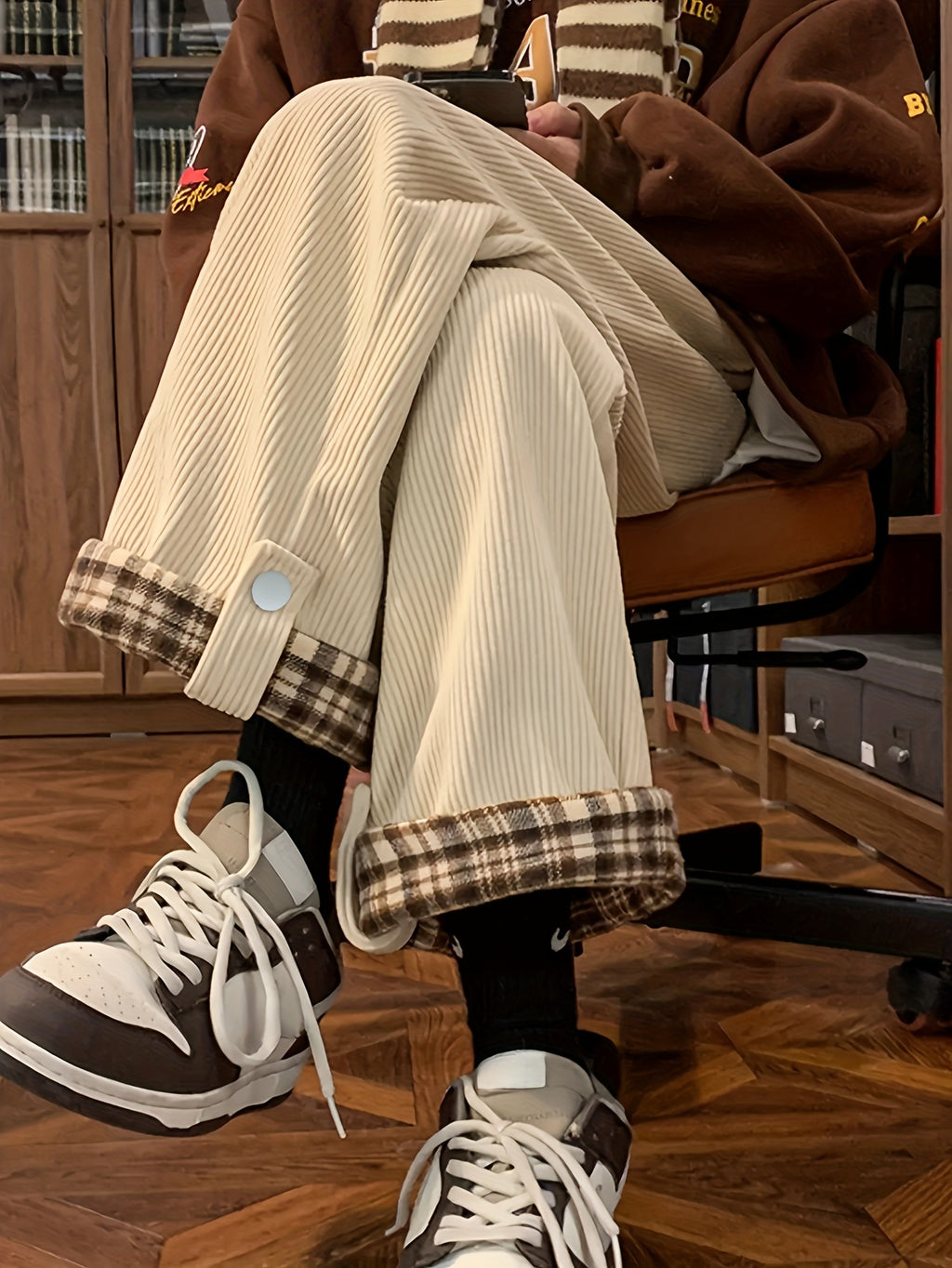 Women's Spring and Autumn Plaid Flared Pants Korean Style Loose Straight Leg Trousers