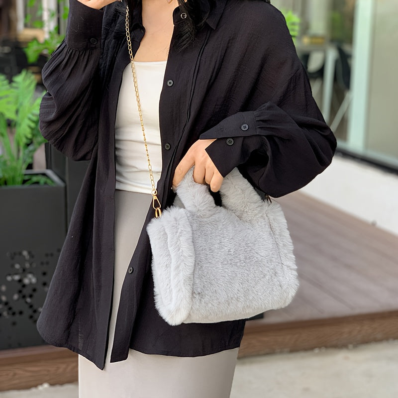 Plush Faux Fox Fur Classic Stylish Versatile Casual Shoulder Bag