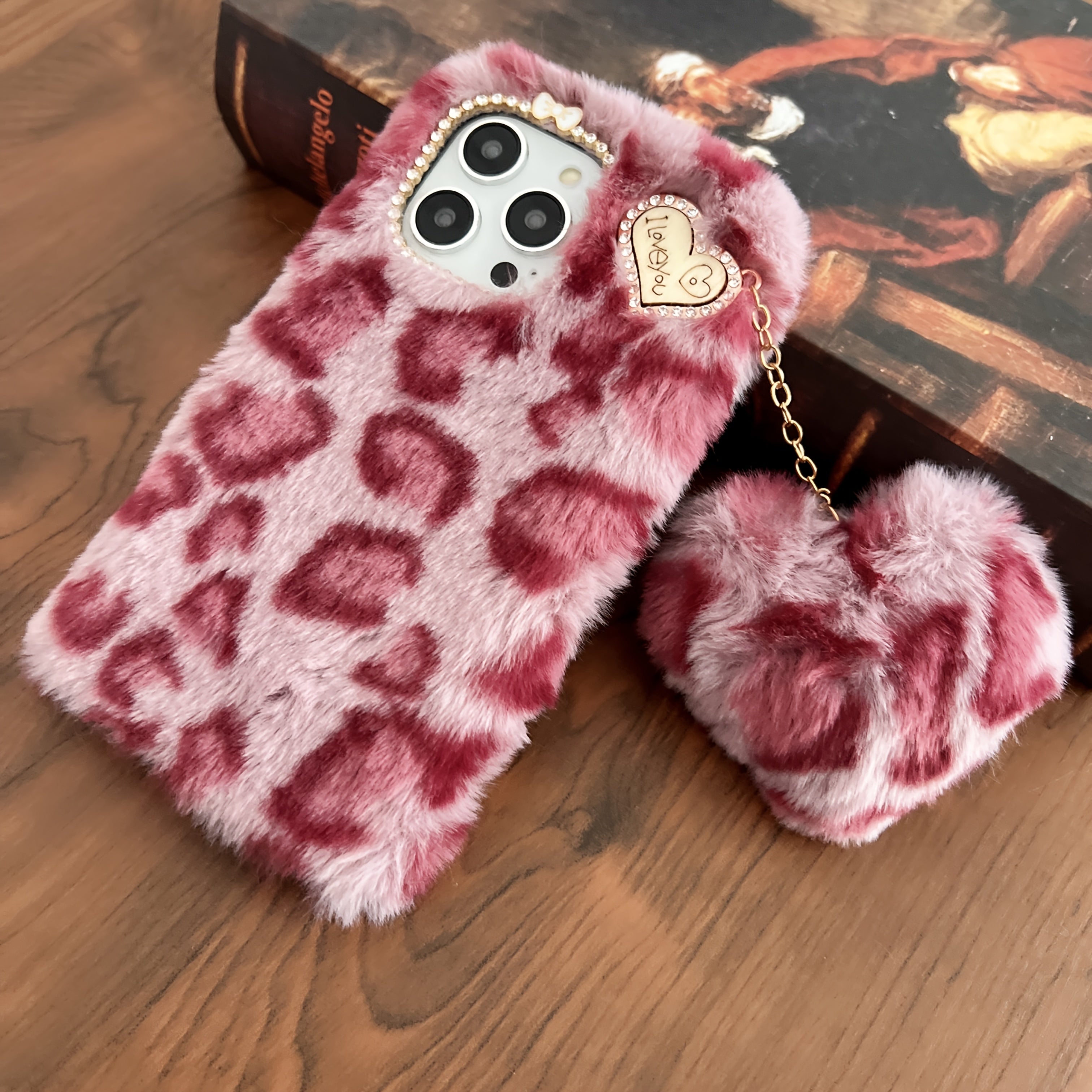 Abstract Colored Leopard Print Matching Lanyard 3D Heart Accessory iPhone Case