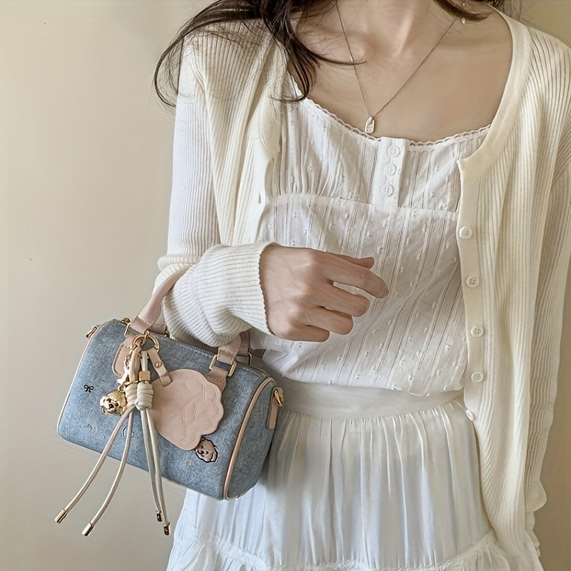 Handbag with Golden-Tone Hardware & Cute Pink Bead-like Charm