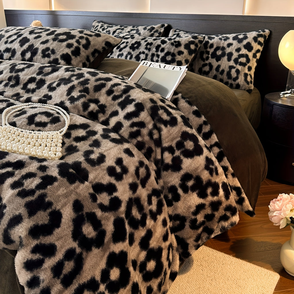 {3/4pcs} Leopard Print Duvet Cover and Bed Sheets