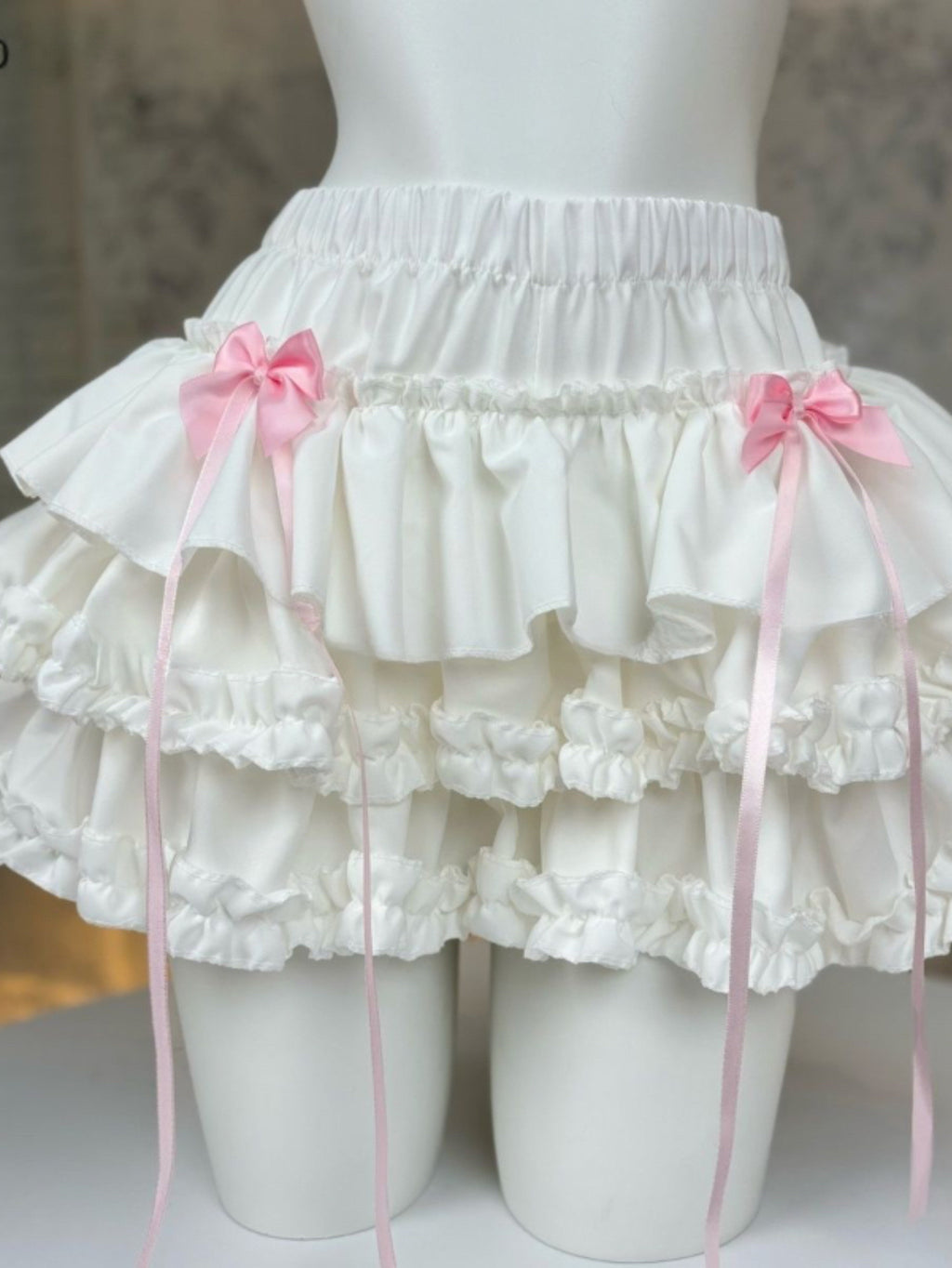 Mini Skirt with Elastic Waistband & Pink Bow Details