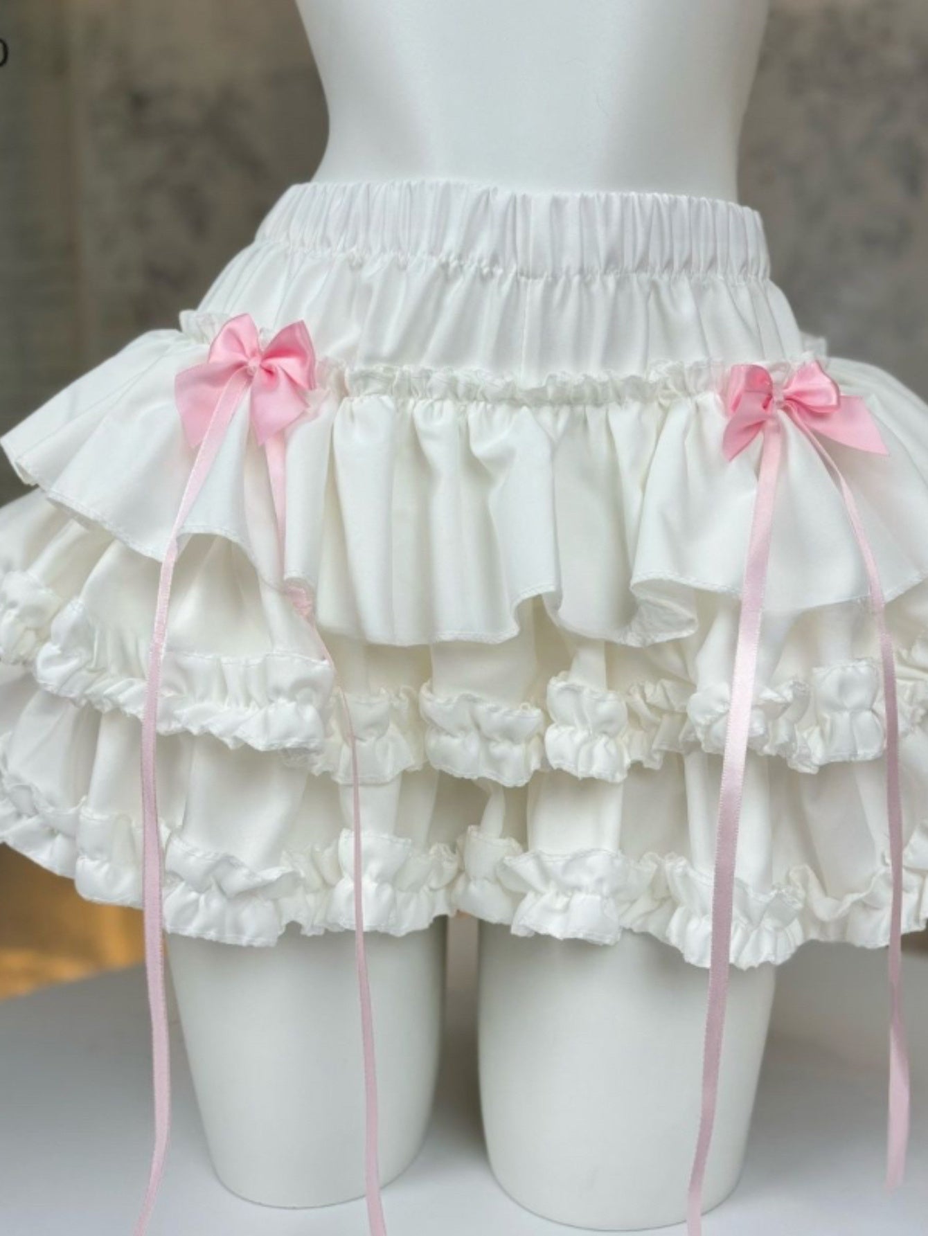 Mini Skirt with Elastic Waistband & Pink Bow Details