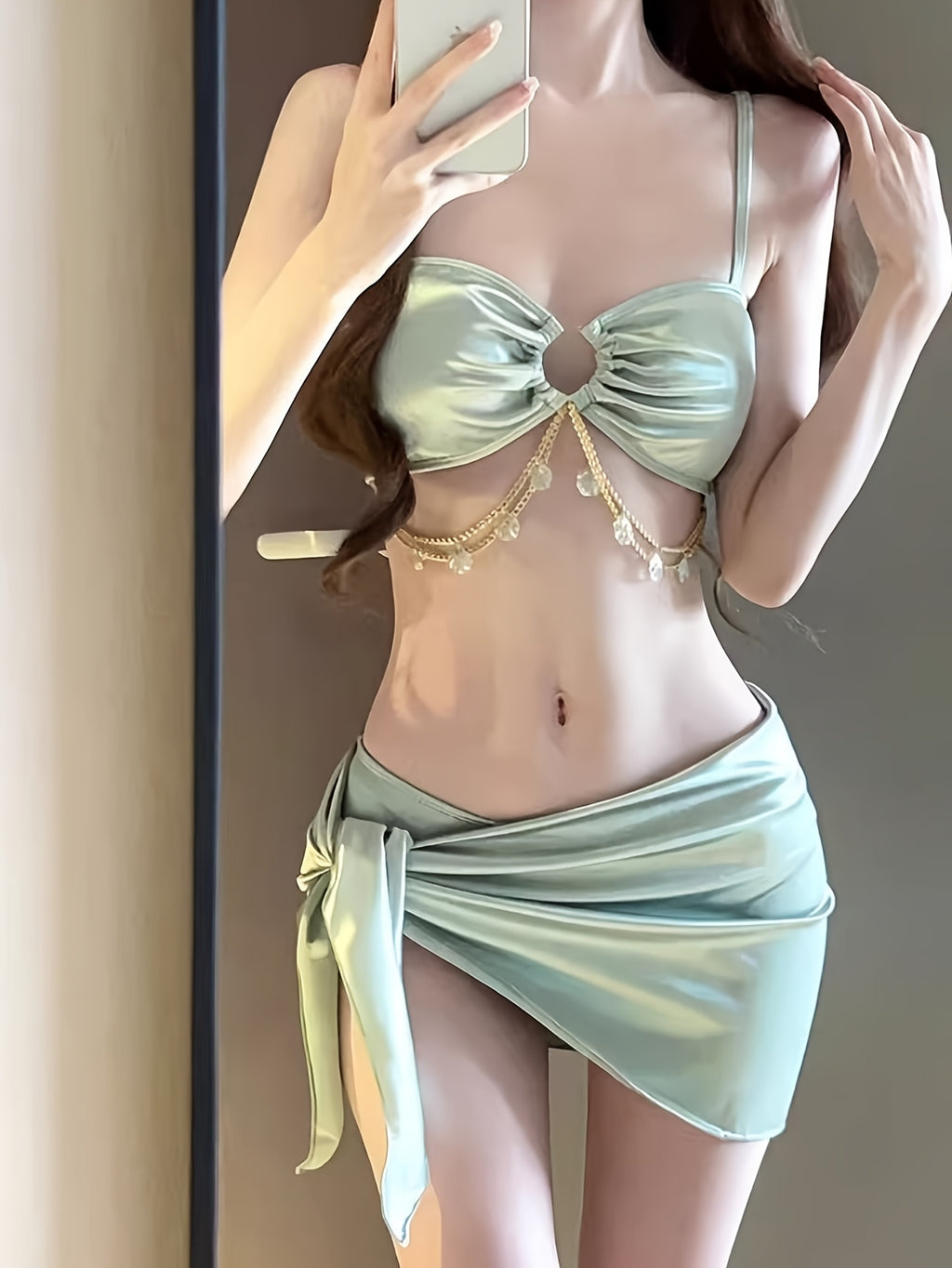 Off-Shoulder Swimsuit with Sparkling Embellishments