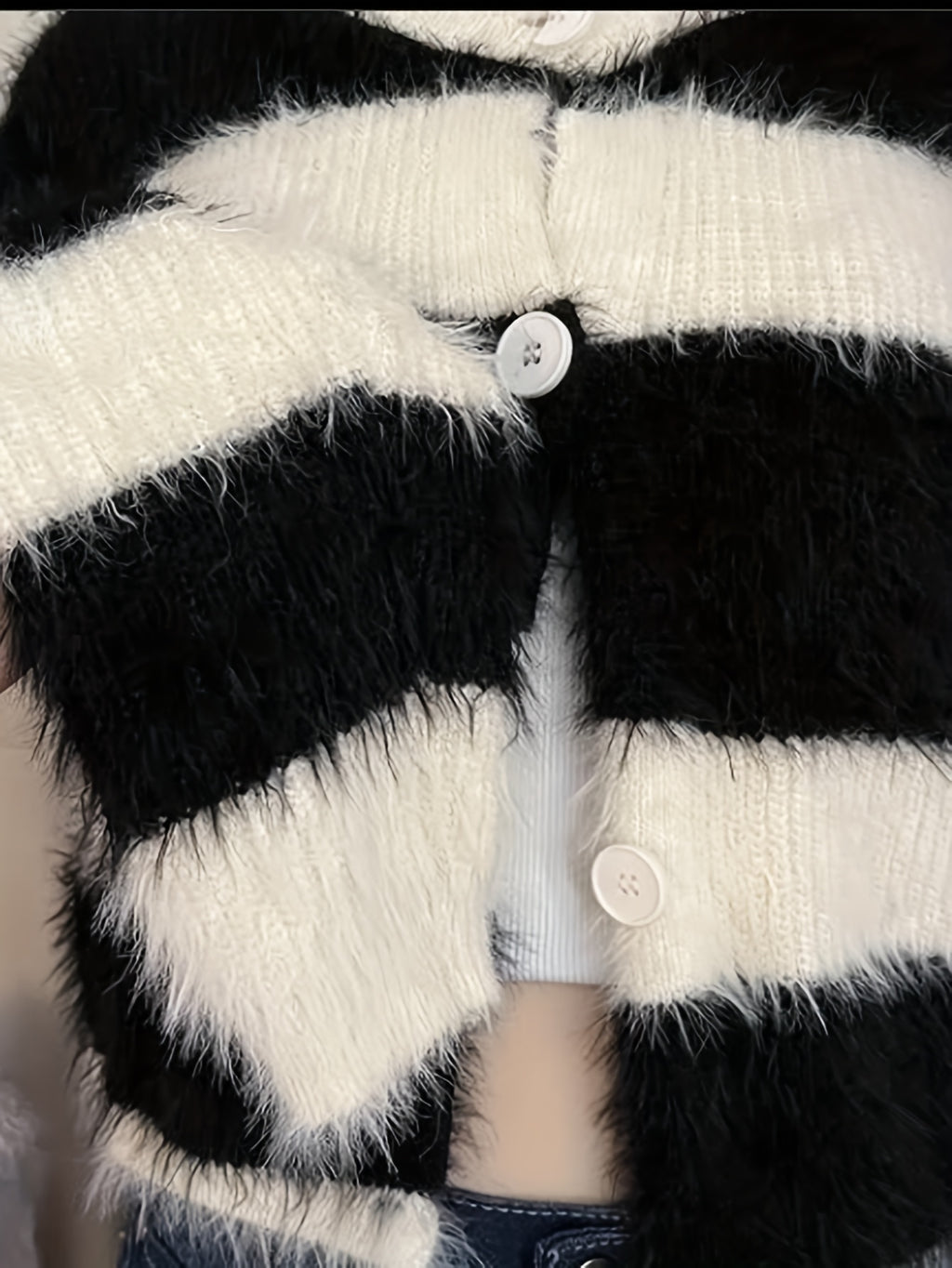 Retro Striped Plush Cardigan