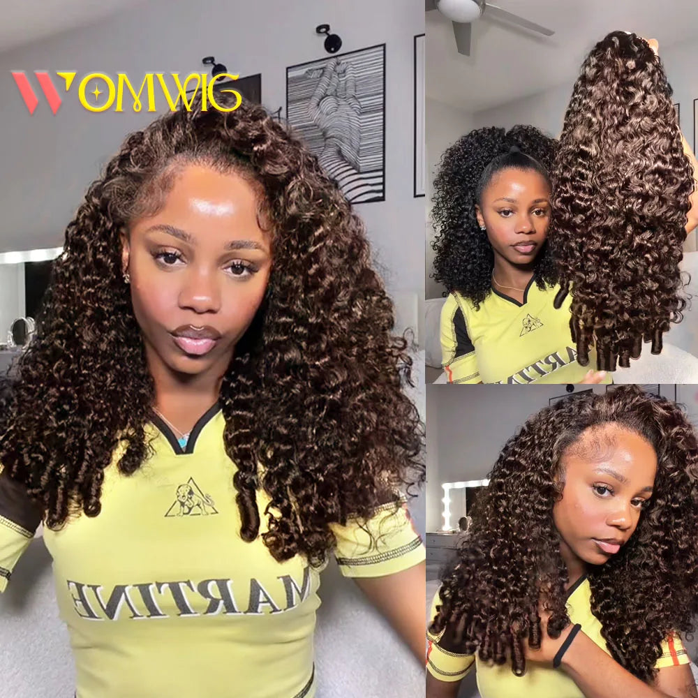 Burmese Chocolate Brown Curly Half Wig