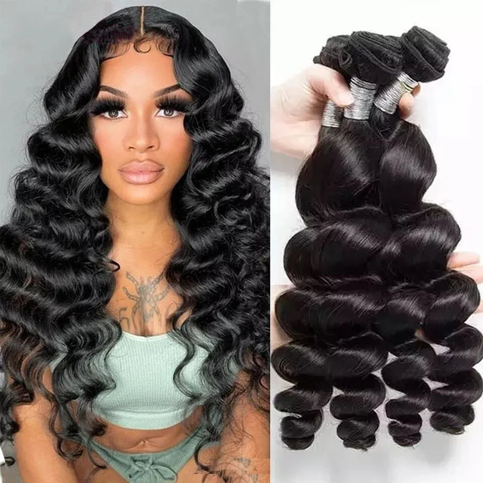 15A Loose Wave Human Hair Bundles 100% Brazilian Hair Weave Bundles Deal Wet And Wavy Loose Deep Wave Remy Hair Extensions