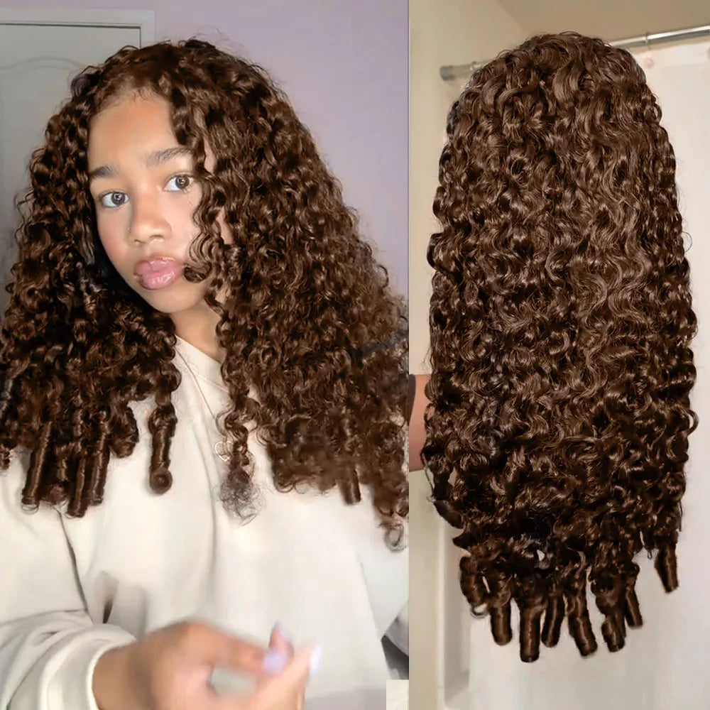 Chocolate Brown Burmese Curly Half Wig