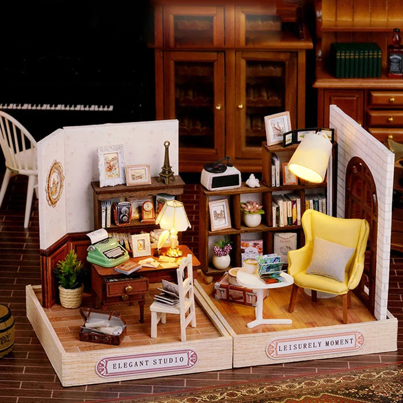 Kids Wooden Miniature Dollhouses Kit