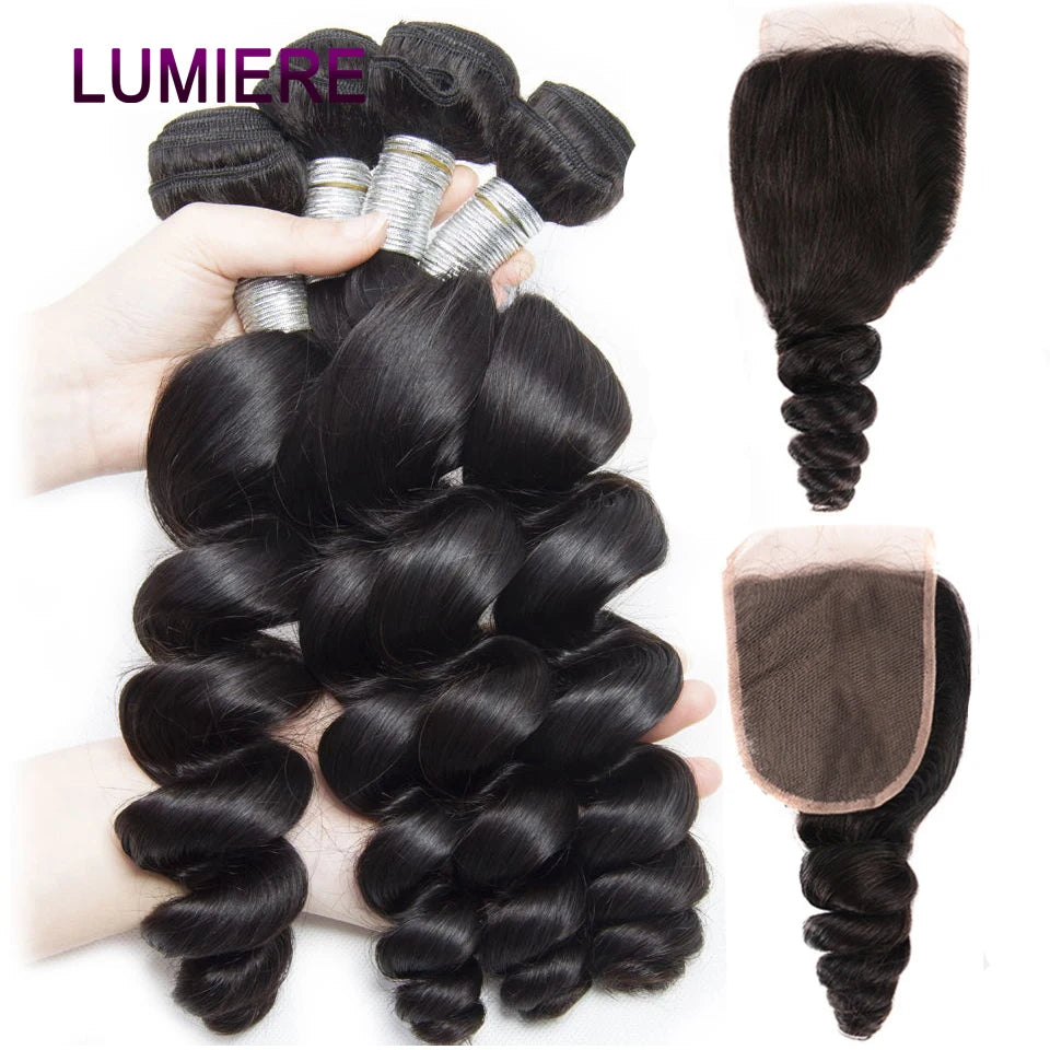 Loose Deep Wave Human Hair Bundles With 5x5 6x6 HD Lace Closure Frontal With Bundles Virgin Raw Hair Weave Hair Extension 8-40"