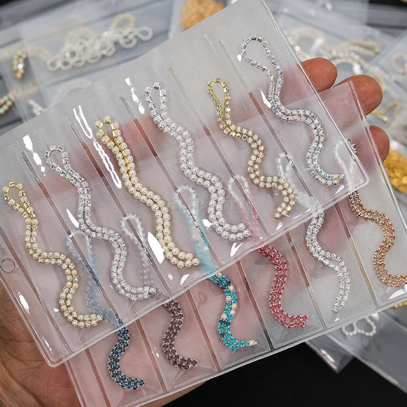 6 Grids/Pack Multi-colored All Various Shapes Chains Ring Buckle Metal 3D Studs Nail Art Alloy Decorations Manicure DIY