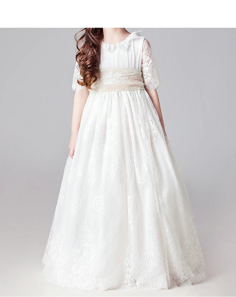 Long White Dresses for Kids Girls Princess Elegant Wedding Guest Children Bridesmaid Lace Dress Party Evening Gown 3 6 14 Years