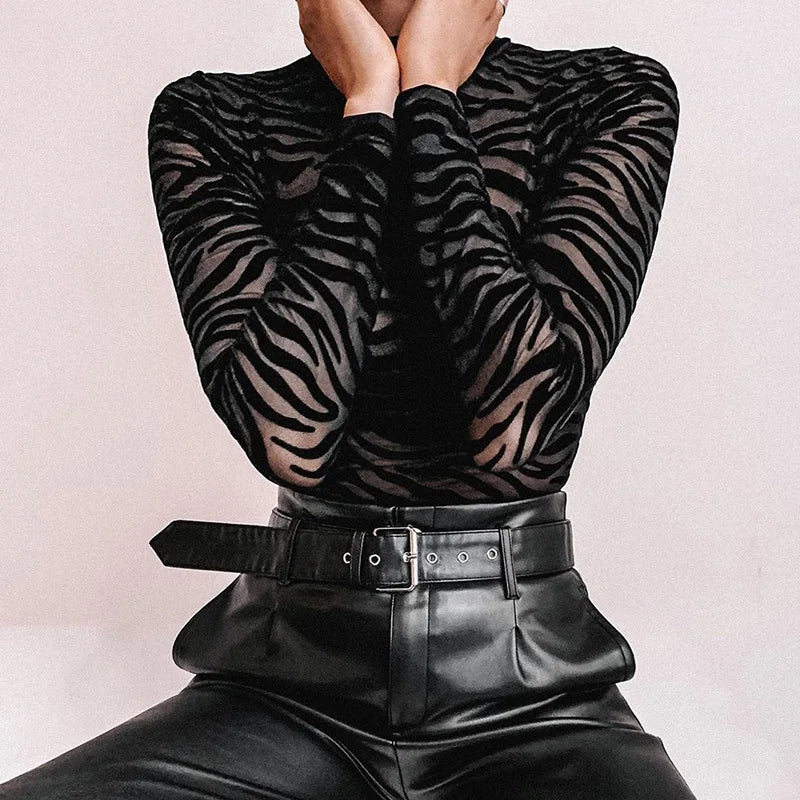 Black Mesh Zebra Bodysuit