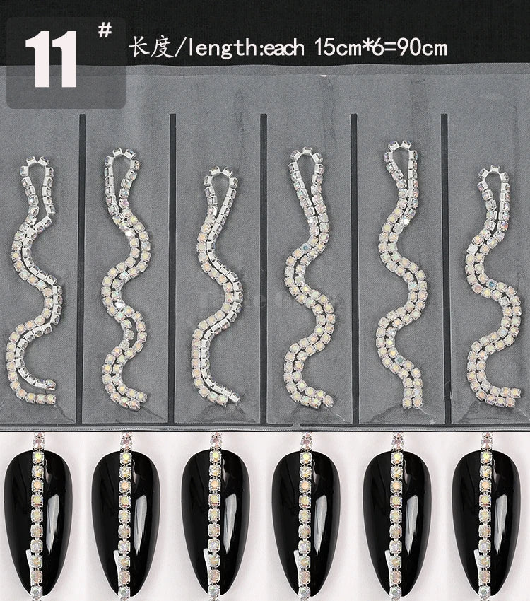 6 Grids/Pack Multi-colored All Various Shapes Chains Ring Buckle Metal 3D Studs Nail Art Alloy Decorations Manicure DIY