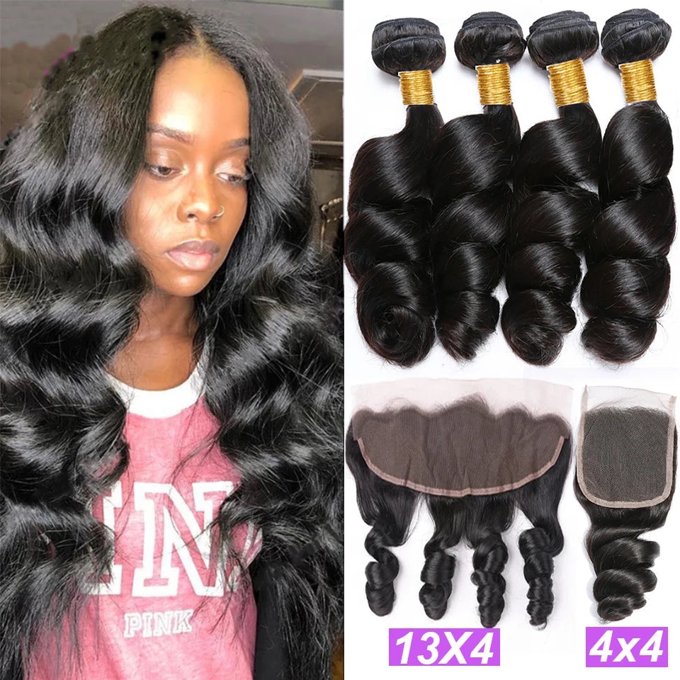 Loose Deep Wave Human Hair Bundles With 5x5 6x6 HD Lace Closure Frontal With Bundles Virgin Raw Hair Weave Hair Extension 8-40"