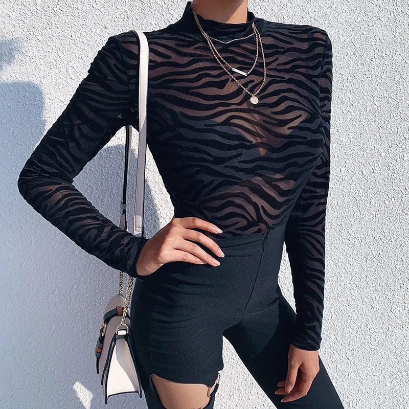 Black Mesh Zebra Bodysuit