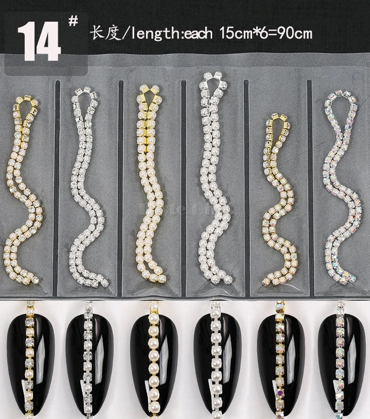 6 Grids/Pack Multi-colored All Various Shapes Chains Ring Buckle Metal 3D Studs Nail Art Alloy Decorations Manicure DIY