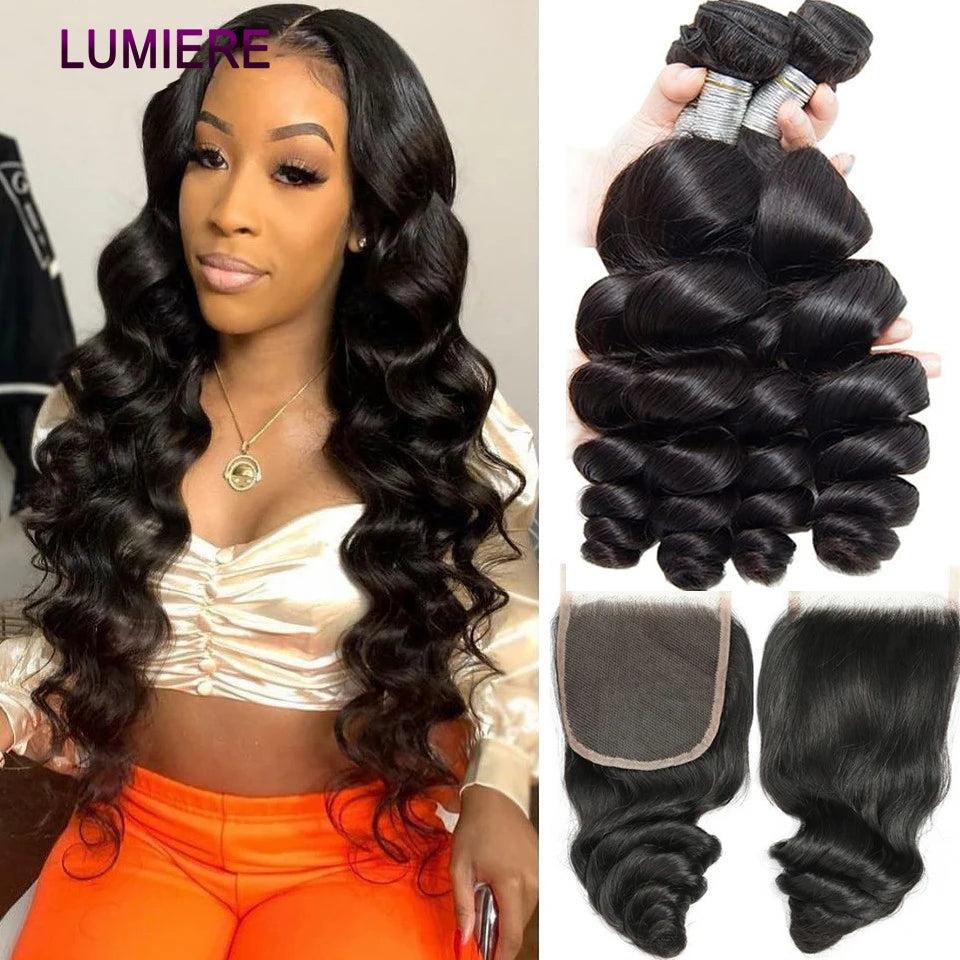 Loose Deep Wave Human Hair Bundles With 5x5 6x6 HD Lace Closure Frontal With Bundles Virgin Raw Hair Weave Hair Extension 8-40"