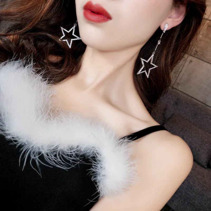 Five-Pointed Star Rhinestone Crystal Earrings