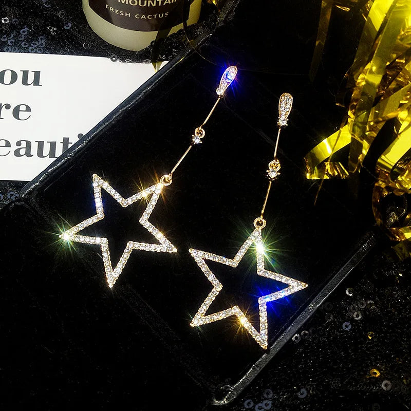 Five-Pointed Star Rhinestone Crystal Earrings
