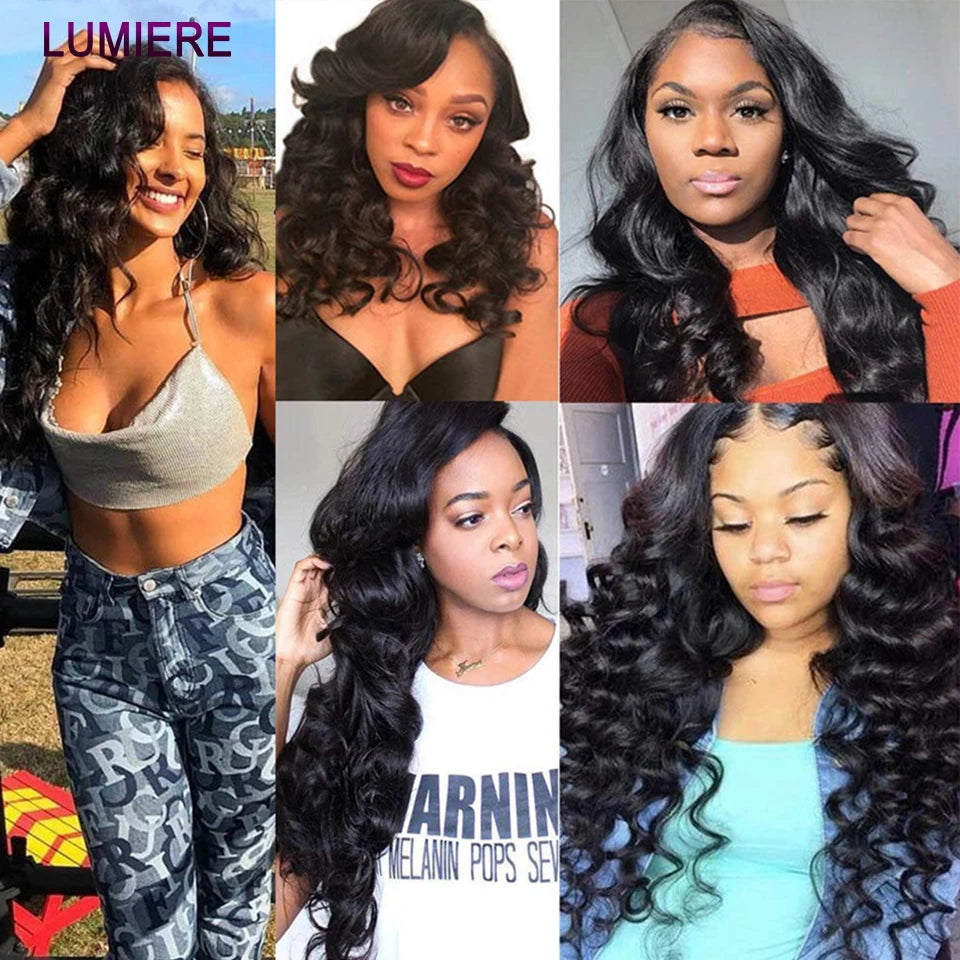 Loose Deep Wave Human Hair Bundles With 5x5 6x6 HD Lace Closure Frontal With Bundles Virgin Raw Hair Weave Hair Extension 8-40"
