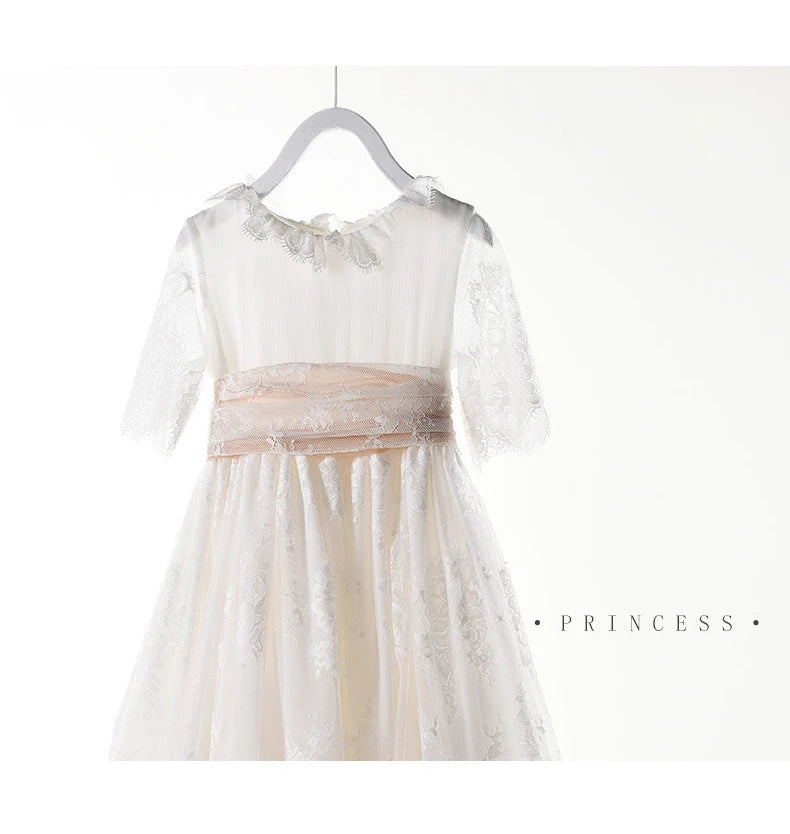 Long White Dresses for Kids Girls Princess Elegant Wedding Guest Children Bridesmaid Lace Dress Party Evening Gown 3 6 14 Years