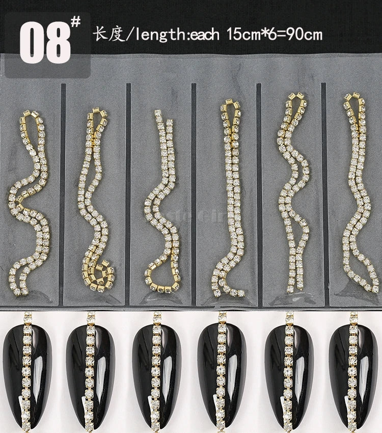6 Grids/Pack Multi-colored All Various Shapes Chains Ring Buckle Metal 3D Studs Nail Art Alloy Decorations Manicure DIY