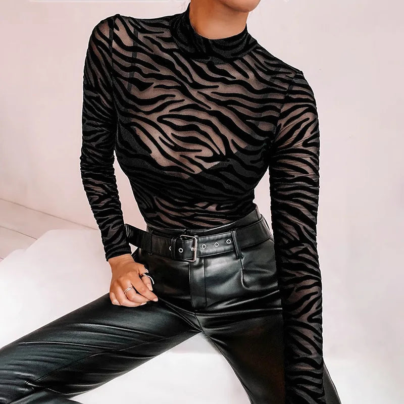 Black Mesh Zebra Bodysuit