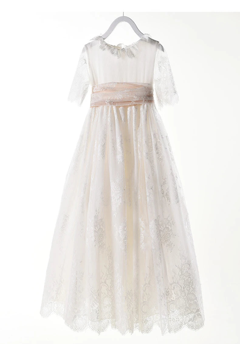 Long White Dresses for Kids Girls Princess Elegant Wedding Guest Children Bridesmaid Lace Dress Party Evening Gown 3 6 14 Years