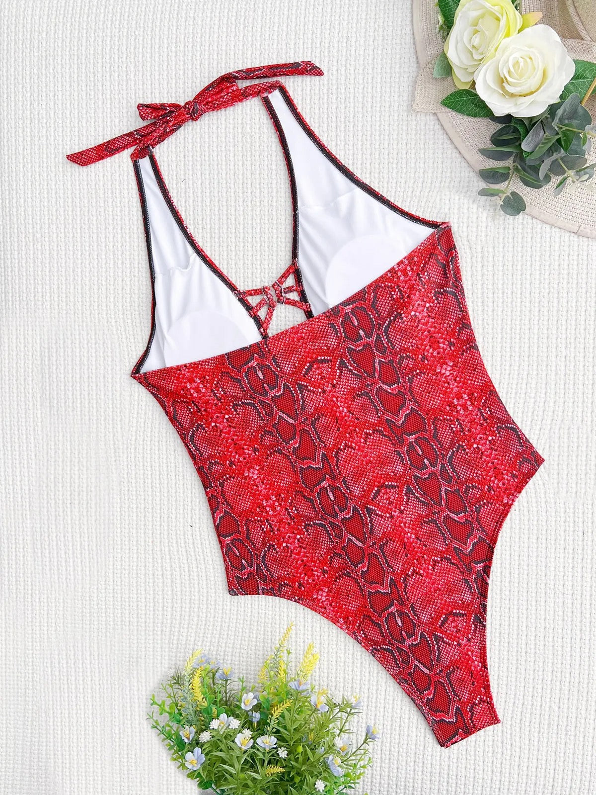 Snake Print Hollow Out Swimsuit