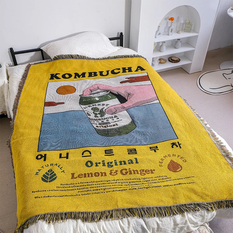 Ins Kombucha Illustration Cartoon Throw Blanket