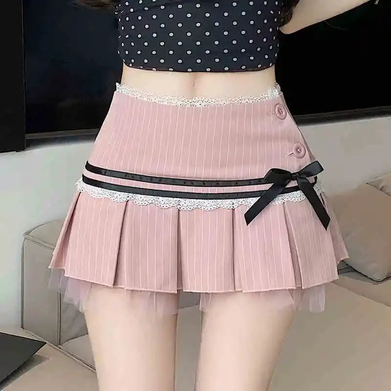 Sweet Striped Pink Pleated Skirt
