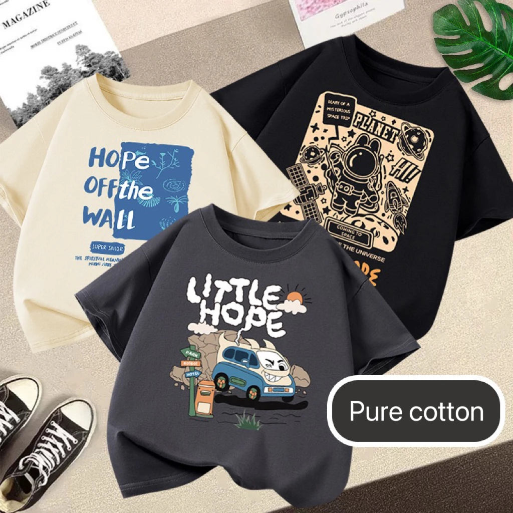 1pcs Summer Boys Car Cartoon Tees Fashion Tops Childrens Short Sleeve Clothes Printed Pattern T-shirts Child Loose Casual Tshirt